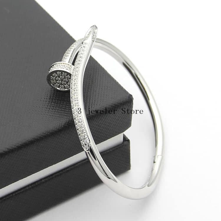 Pave Nail Bangle Silver