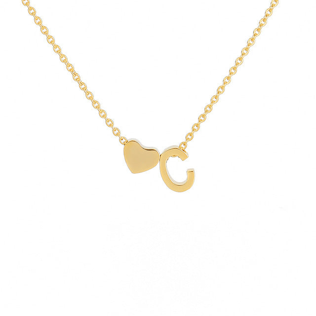 Monogram Initial Heart Necklace Gold/Silver